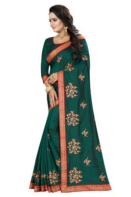 Teal Embroidered Silk Saree With Blouse 2