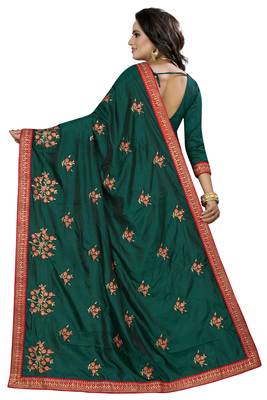 Teal Embroidered Silk Saree With Blouse 3