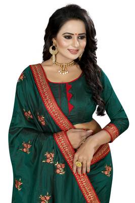 Teal Embroidered Silk Saree With Blouse 4
