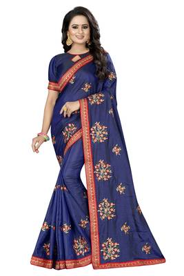 Blue Embroidered Silk Saree With Blouse 1