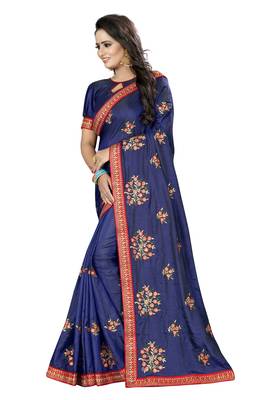 Blue Embroidered Silk Saree With Blouse 2