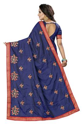 Blue Embroidered Silk Saree With Blouse 3