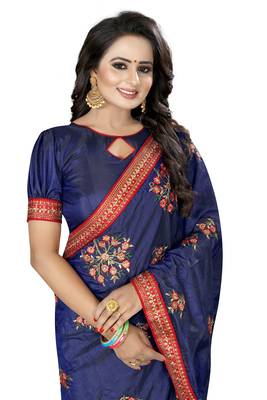 Blue Embroidered Silk Saree With Blouse 4