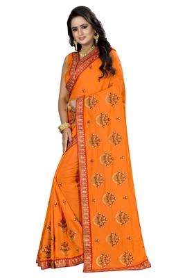Orange Embroidered Silk Saree With Blouse 2