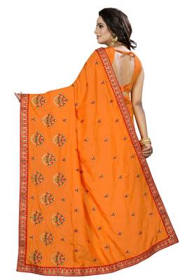 Orange Embroidered Silk Saree With Blouse 3