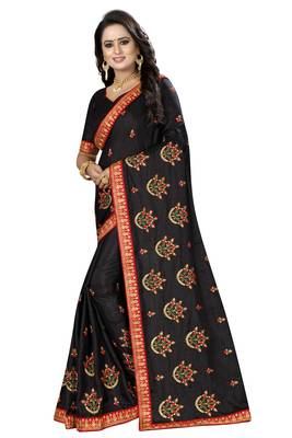 Black Embroidered Silk Saree With Blouse 2