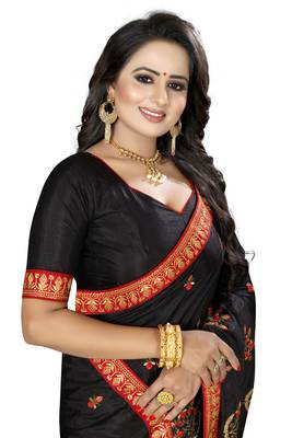 Black Embroidered Silk Saree With Blouse 4