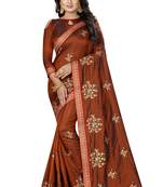 Brown Embroidered Silk Saree With Blouse
