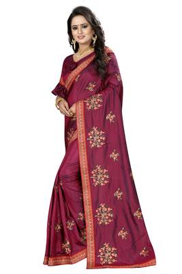 Purple Embroidered Silk Saree With Blouse 2