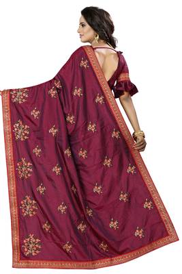 Purple Embroidered Silk Saree With Blouse 3
