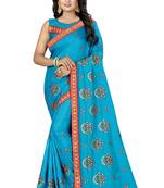 Sky Blue Embroidered Silk Saree With Blouse