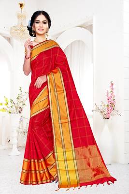 red woven art silk saree with blouse 1