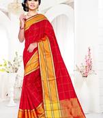 red woven art silk saree with blouse