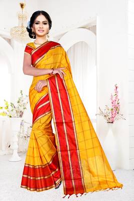 Yellow woven art silk saree with blouse 1