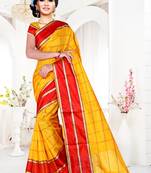 Yellow woven art silk saree with blouse