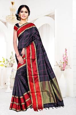 blue woven art silk saree with blouse 1