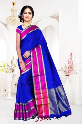 blue woven art silk saree with blouse 1