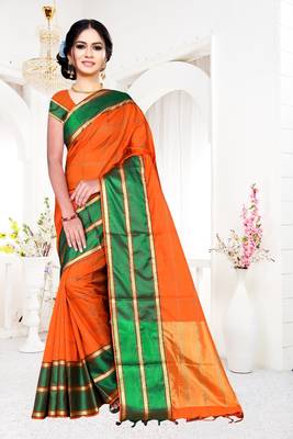orange woven art silk saree with blouse 1