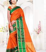 orange woven art silk saree with blouse