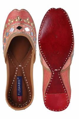 Women Peach slip on  Leather Jutti 5