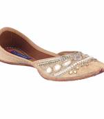 Women Gold Leather  slip on jutis