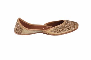 Women Gold Leather  slip on jutis 2