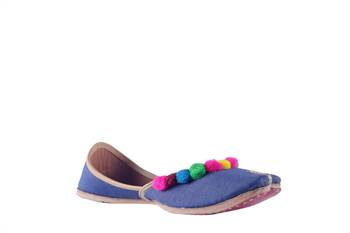 blue slip on pom-pom Juttis 1