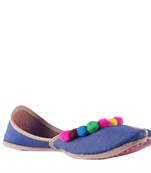 blue slip on pom-pom Juttis
