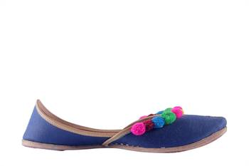 blue slip on pom-pom Juttis 2