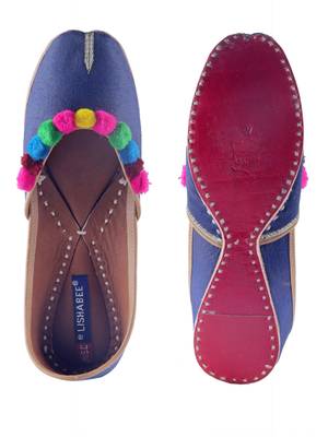 blue slip on pom-pom Juttis 5