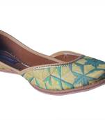 green & yellow  slip on printed Juttis