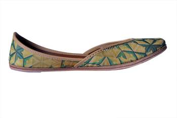green & yellow  slip on printed Juttis 2
