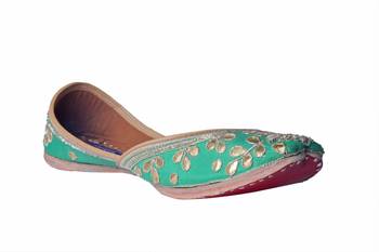 Hand Embroidered  Green slip on  Juttis 1