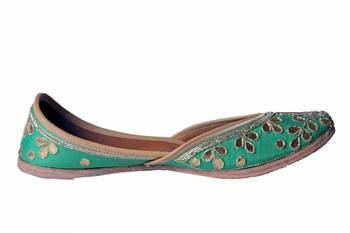 Hand Embroidered  Green slip on  Juttis 2