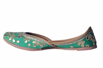 Hand Embroidered  Green slip on  Juttis 3