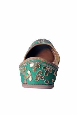 Hand Embroidered  Green slip on  Juttis 4