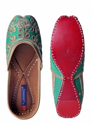 Hand Embroidered  Green slip on  Juttis 5
