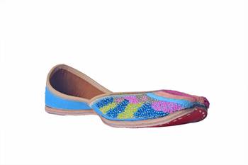 Hand Embroidered Sky blue slip on  Juttis 1