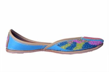 Hand Embroidered Sky blue slip on  Juttis 2