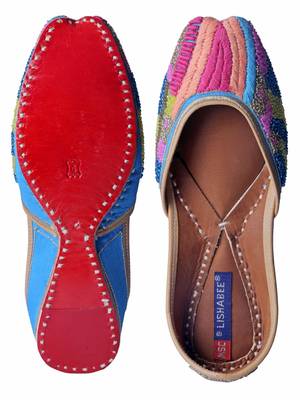 Hand Embroidered Sky blue slip on  Juttis 5