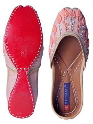 Hand Embroidered  Pink slip on  Juttis 5