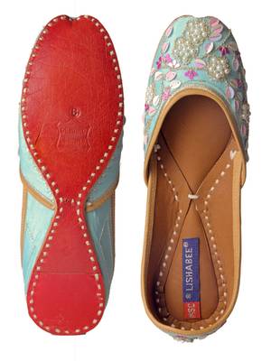 Embroidered turquoise slip on  Juttis 5