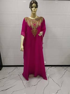 Pink Embroidered Georgette Islamic Kaftans 1