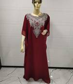 Maroon Embroidered Georgette Islamic Kaftans