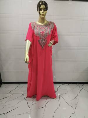 Coral Embroidered Georgette Islamic Kaftans 1