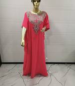 Coral Embroidered Georgette Islamic Kaftans