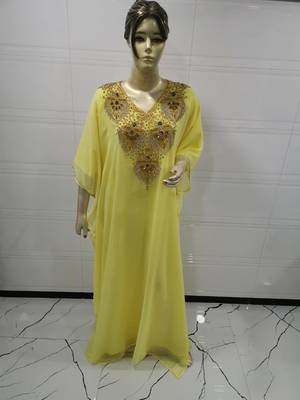 Yellow Embroidered Georgette Islamic Kaftans 1
