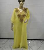 Yellow Embroidered Georgette Islamic Kaftans