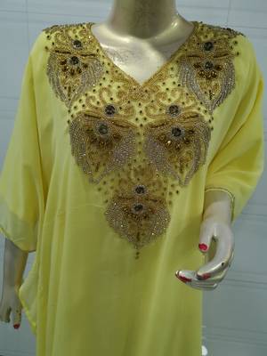 Yellow Embroidered Georgette Islamic Kaftans 2