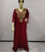 Maroon Embroidered Georgette Islamic Kaftans